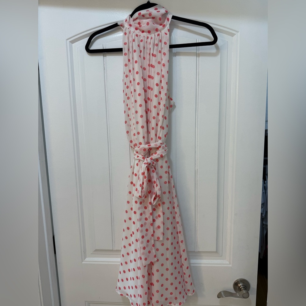 New York & Company Eva Mendes Pink Polka Dot Blouse
